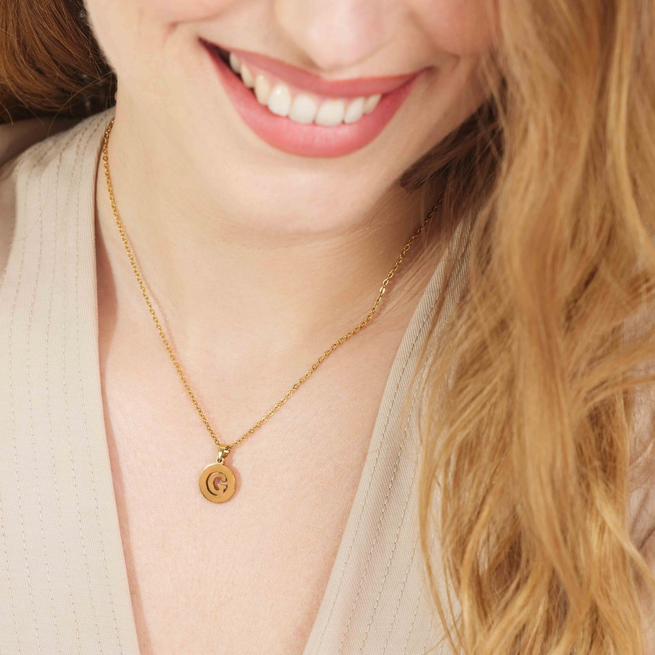 Stainless steel goldplated ketting met letterhanger G voor dames