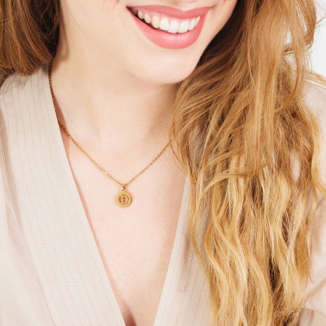 Stalen goldplated ketting met letterhanger D voor dames