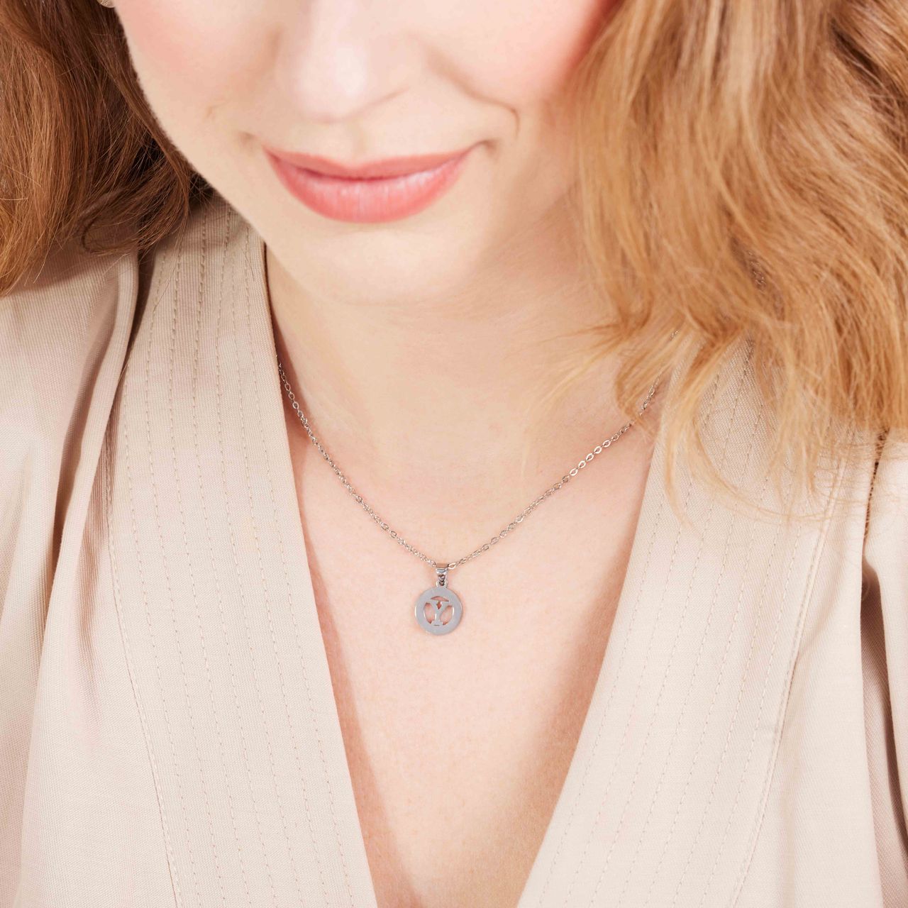 Stalen ketting met letter - Y