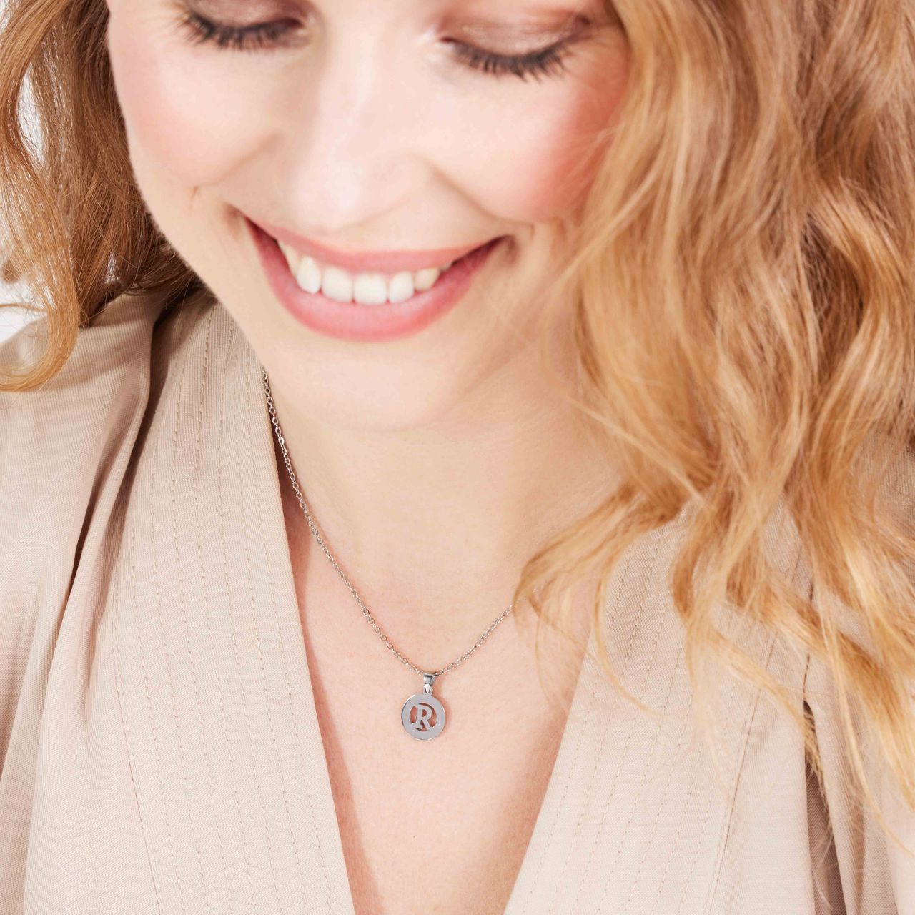 Stalen ketting met letter - R