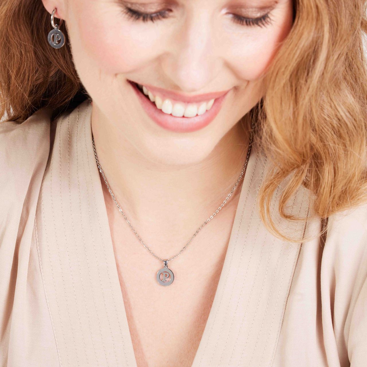 Stalen ketting met letter - P