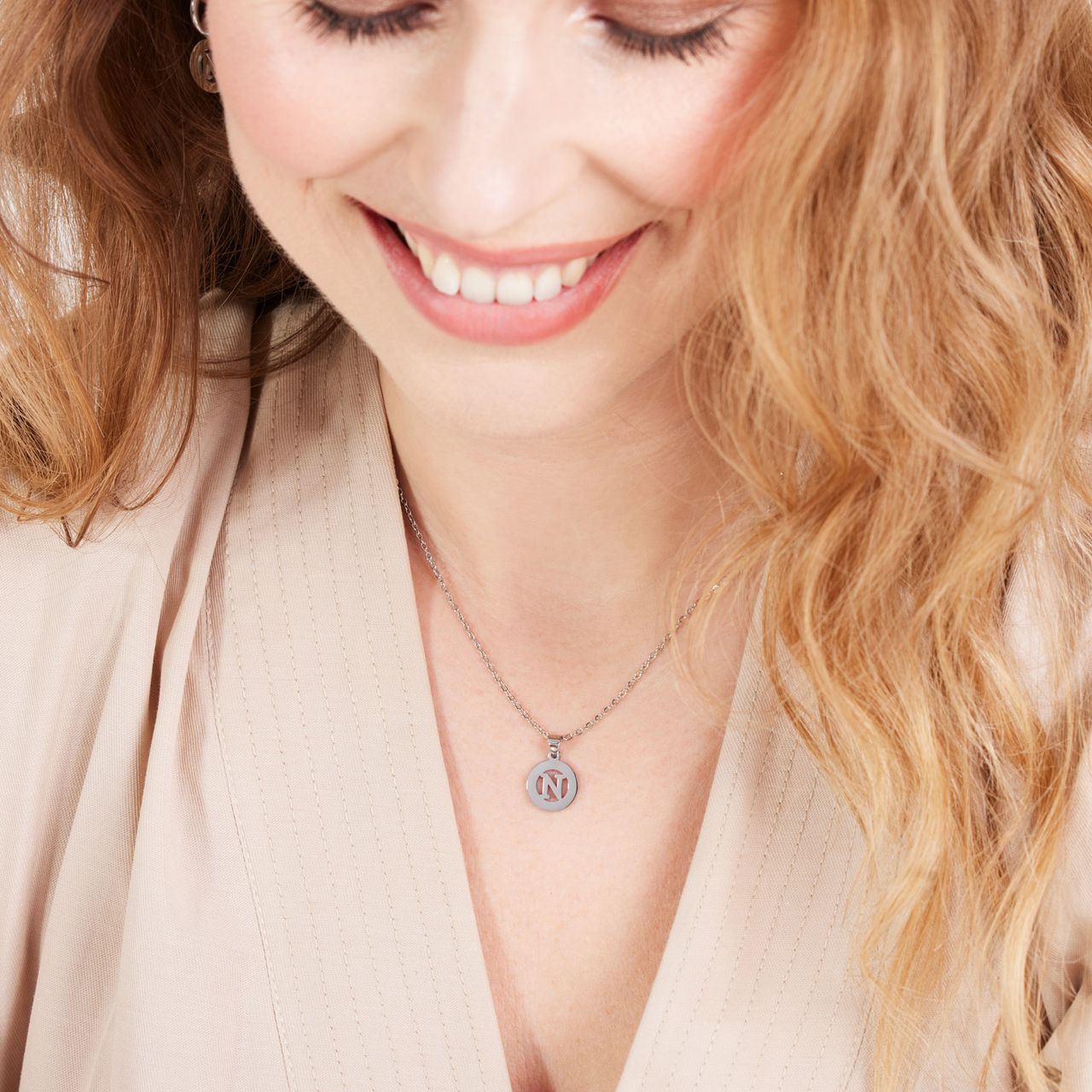 Stalen ketting met letter - N
