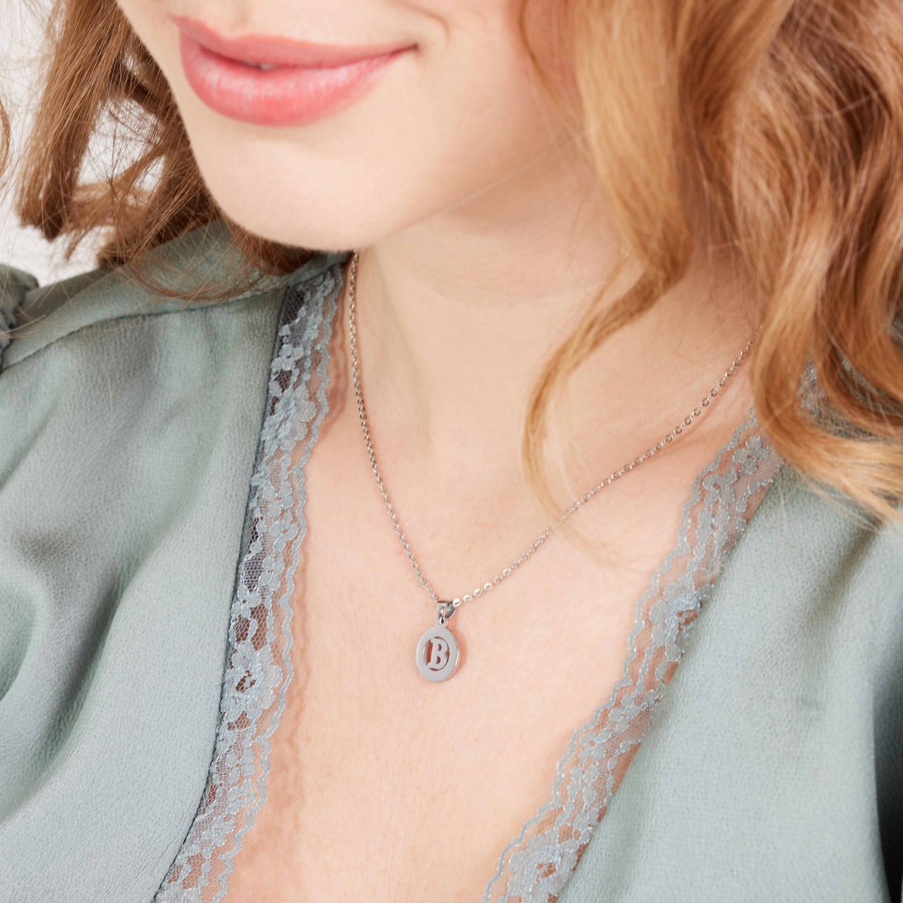 Stalen ketting met letter - B