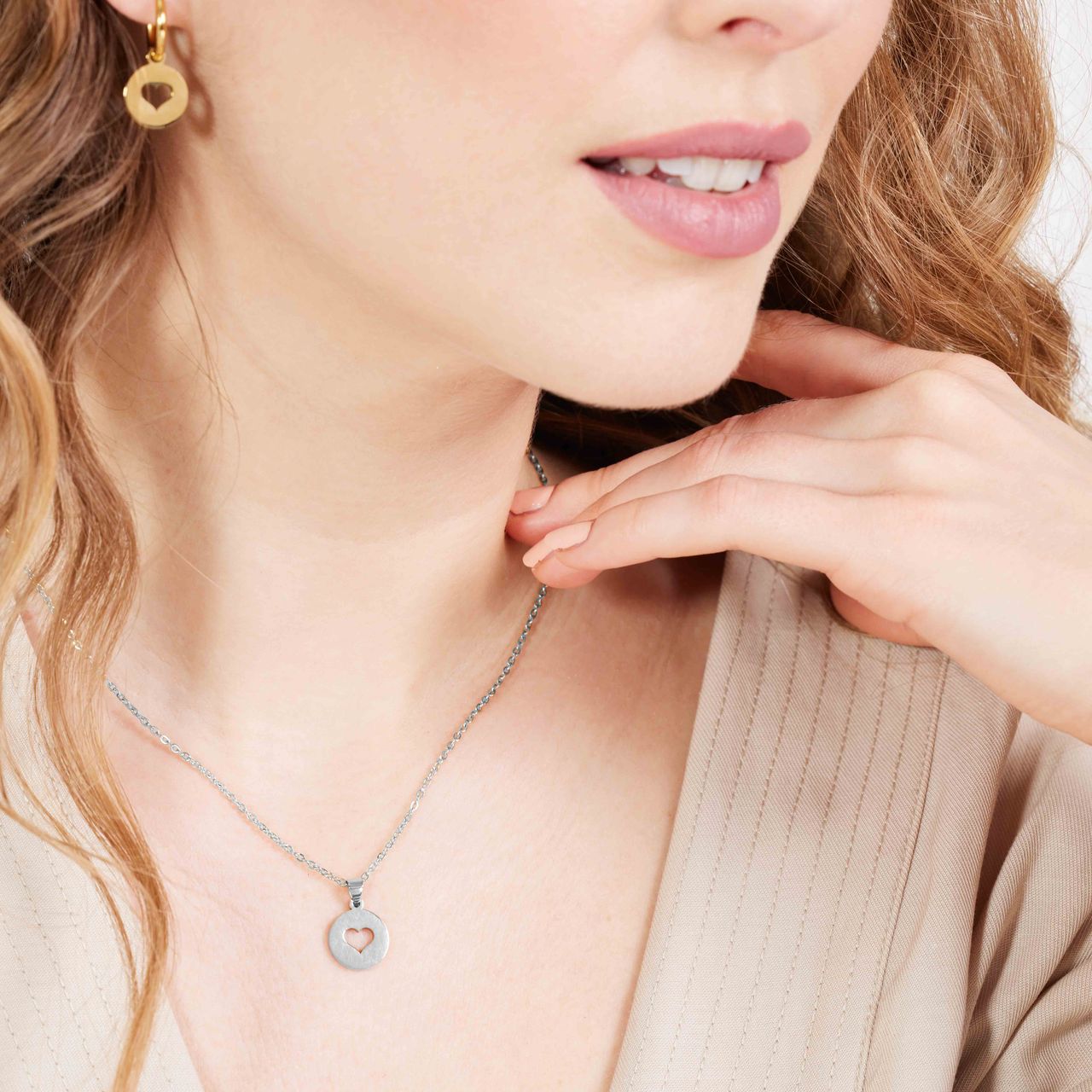 LivLiv stalen ketting met open hart voor dames