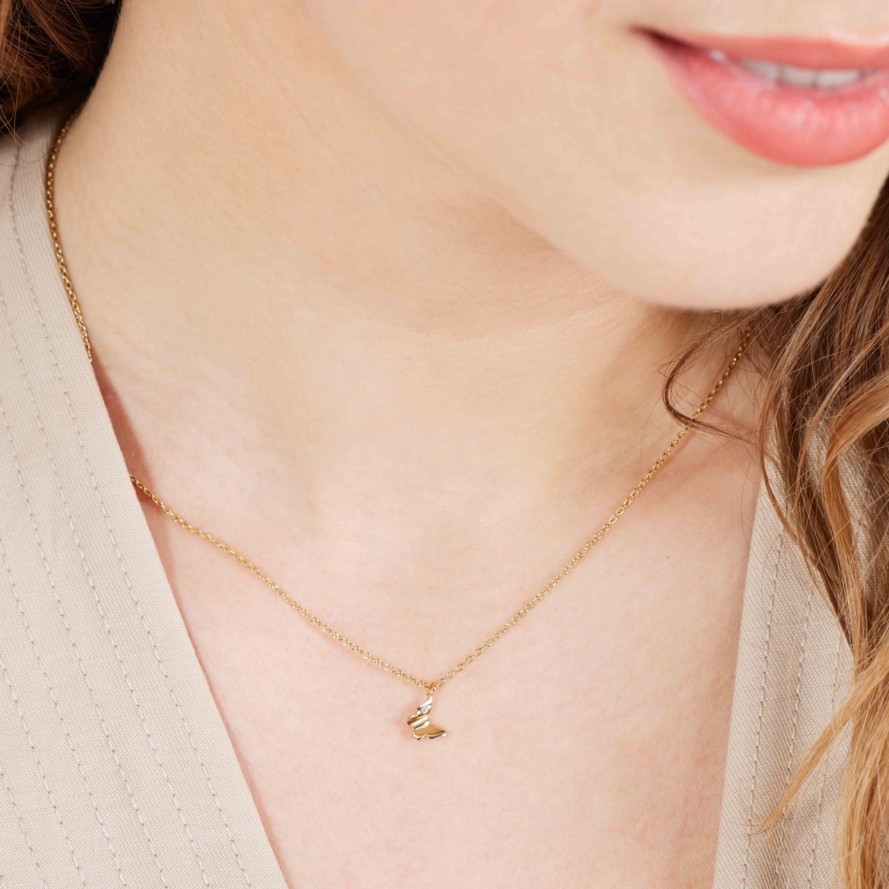 Zilveren ketting goldplated vlinder met zirkonia