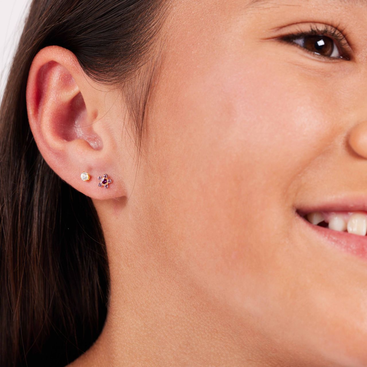 Tiny tips stainless steel oorbellen bloem gekleurde kristallen