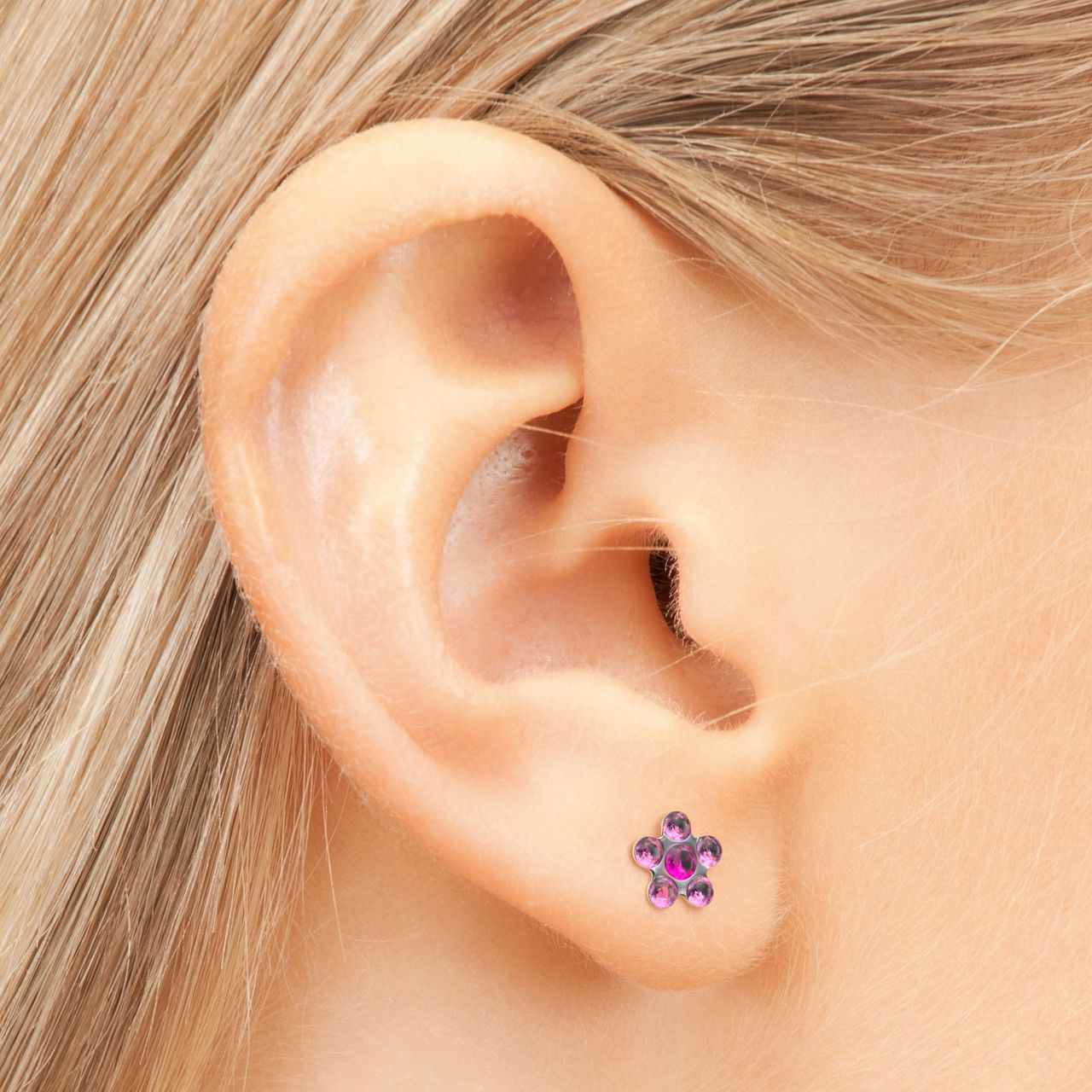 Studex medizinische Ohrringe aus Edelstahl, Blume, Rosa, 5 mm