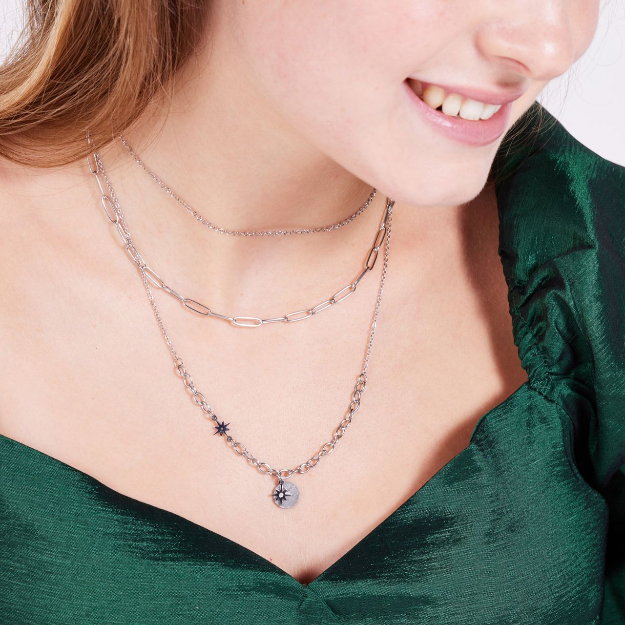 Gerecycled stainless steel ketting met munt en ster