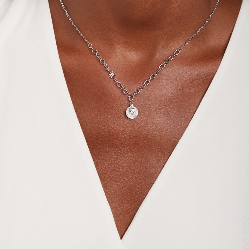 Gerecycleerd stainless steel ketting met munt en ster
