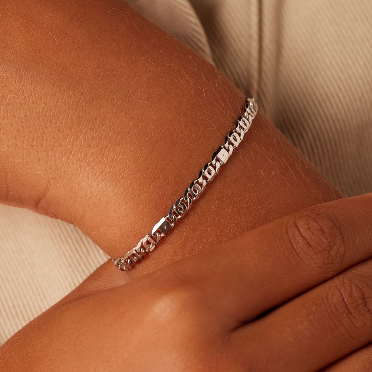 Gerecycleerd zilveren jongens armband platte gourmetschakel. 