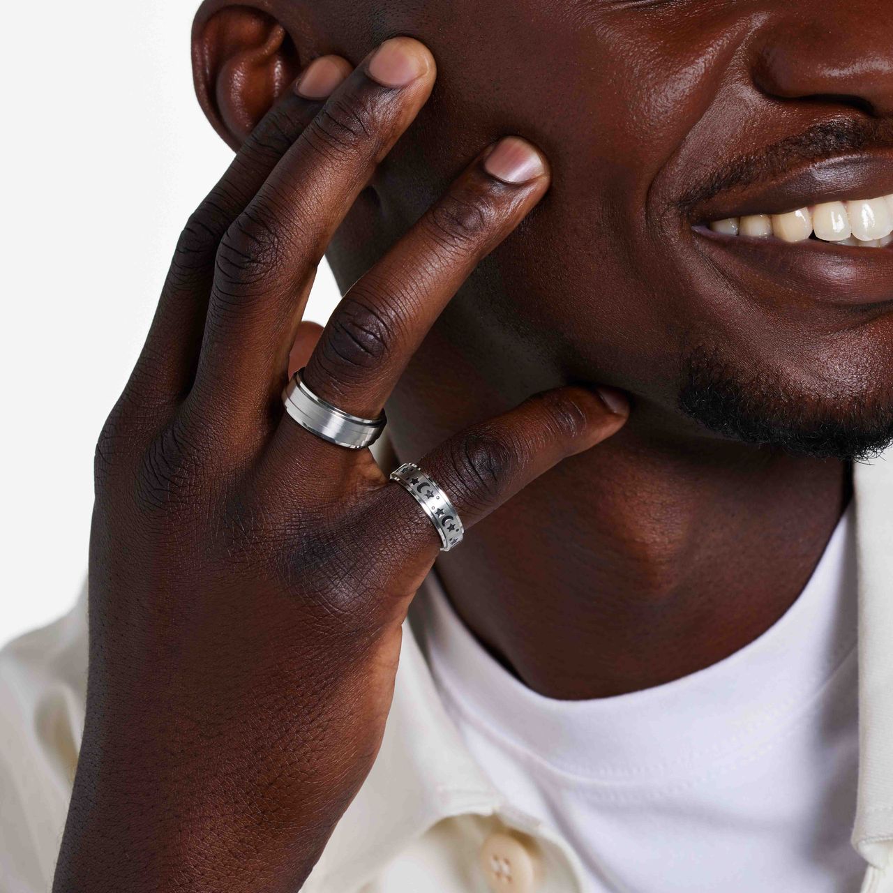 Stainless steel anxiety ring met maan en ster