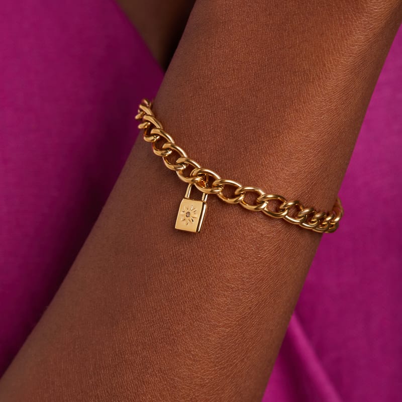 Stalen goldplated fantasiearmband met hanger met slotje voor dames