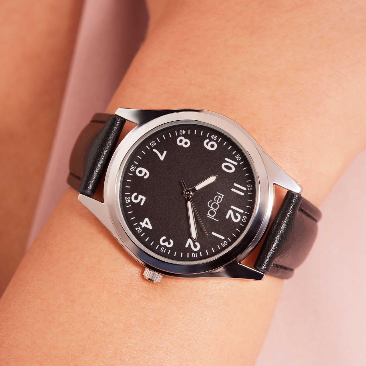 Regal Dames Horloge Zwart PU leer Analoog