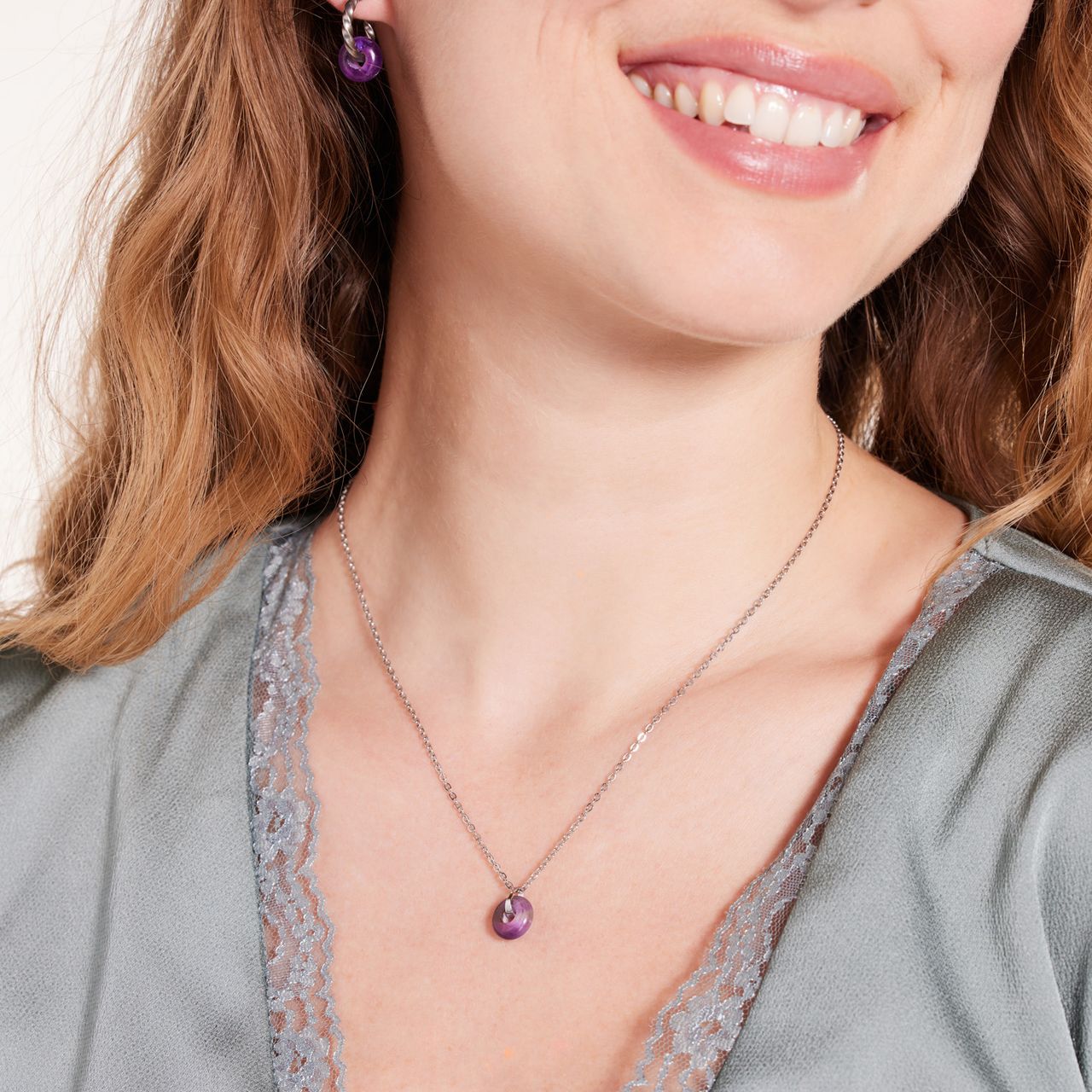 Stainless steel oorbellen met amethyst