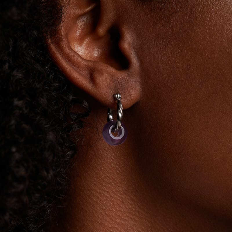 Stainless steel oorbellen met amethyst