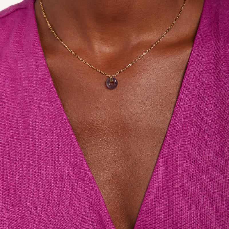 Stainless steel goldplated ketting met amethyst