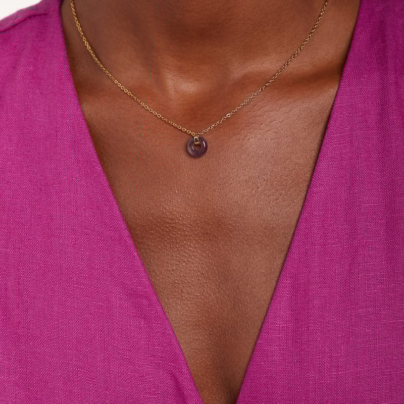Stalen goldplated ketting met hanger met amethyst voor dames