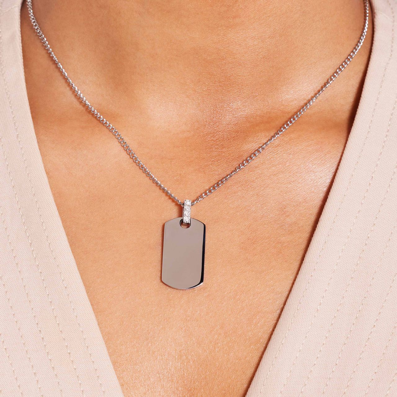 Gerecycled stainless steel ketting met plaat hanger