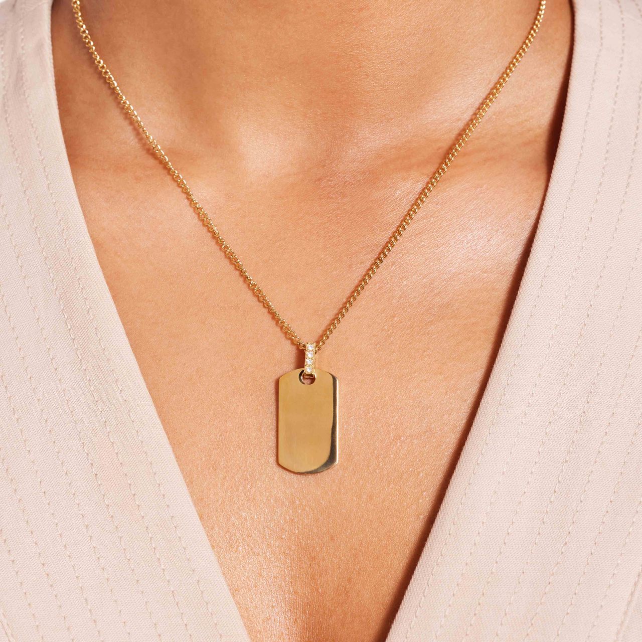 Stainless steel goldplated ketting met hanger graveerplaat voor dames