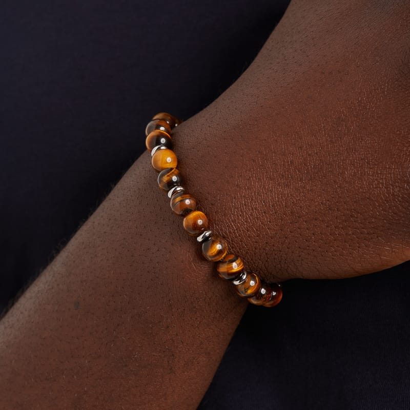 Stainless steel armband met tijgeroog stenen
