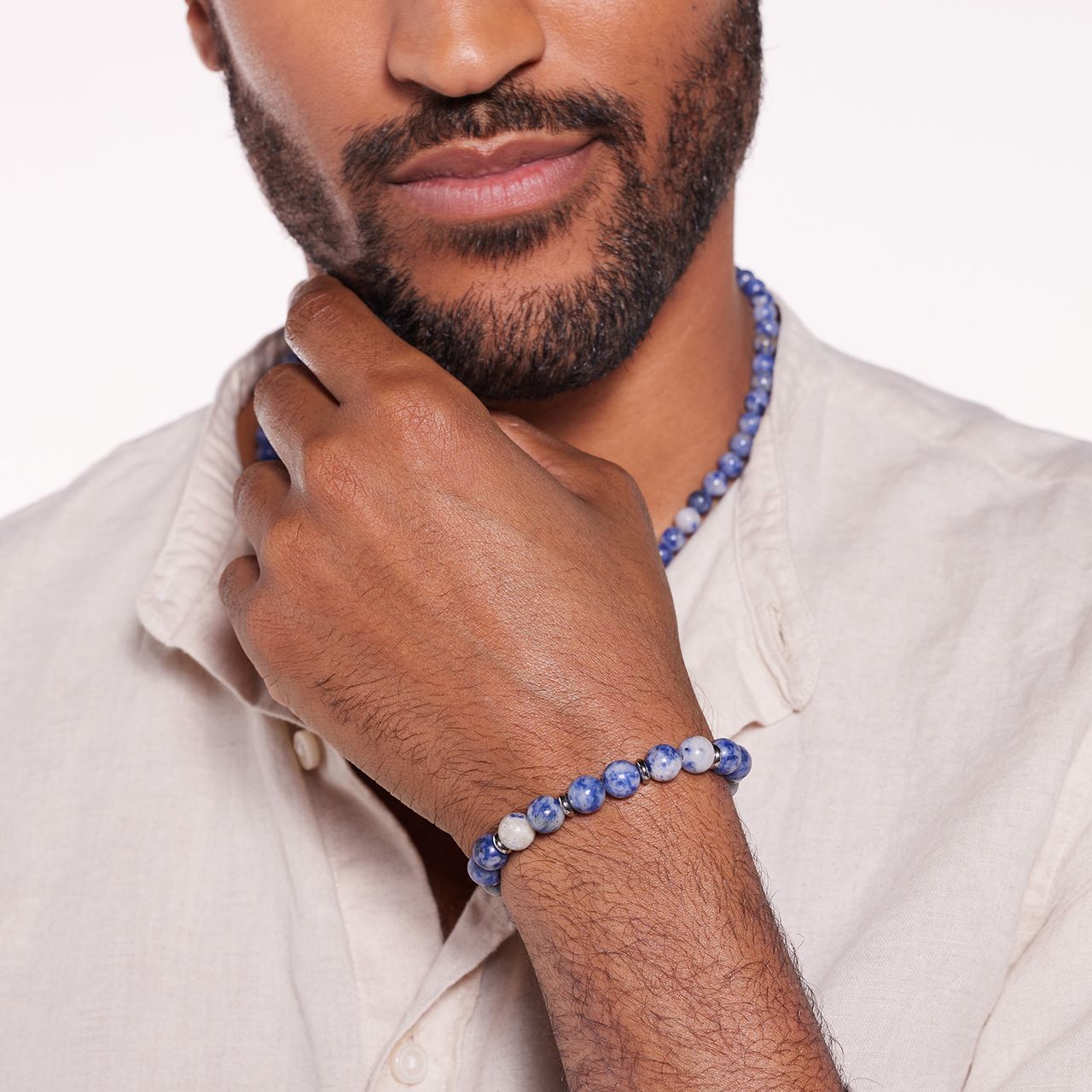 Stainless steel armband met sodaliet