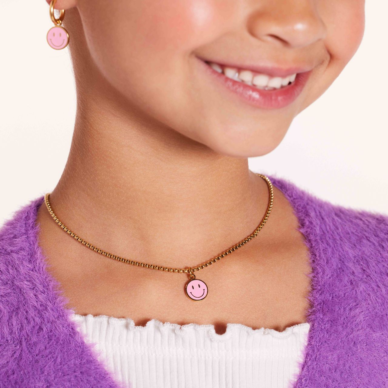 Vergoldete Edelstahlhalskette mit rosa Smiley