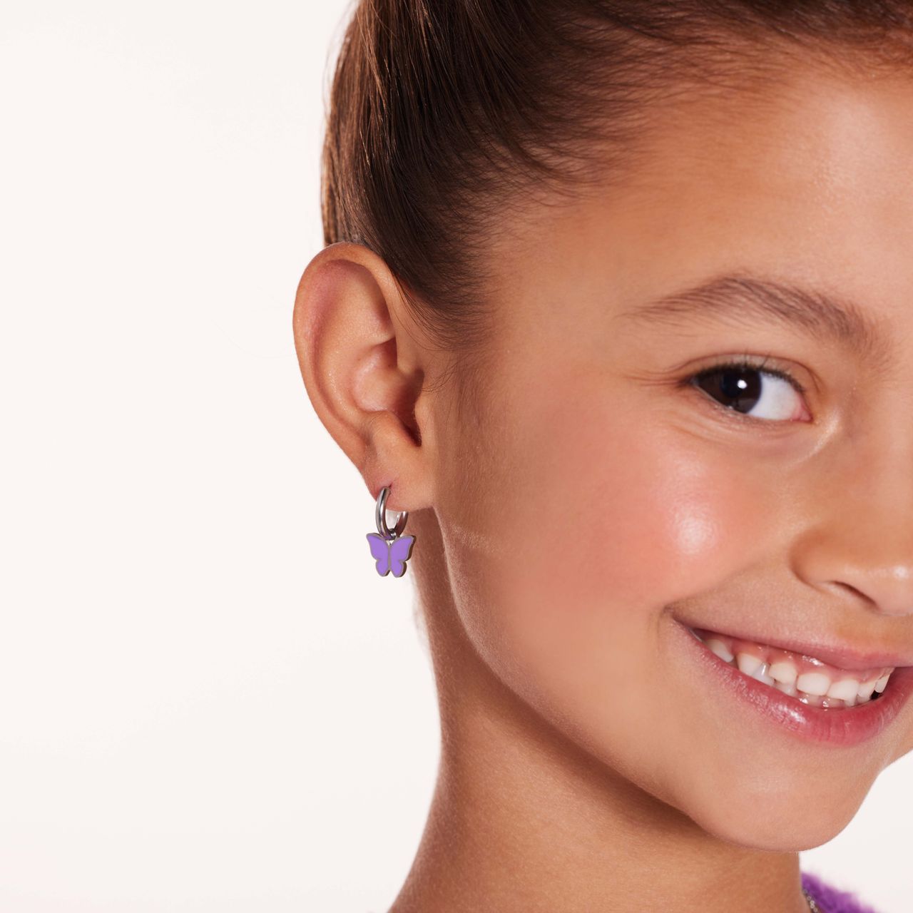 Little Miss Fabulous stainless steel oorbellen met vlinder violet