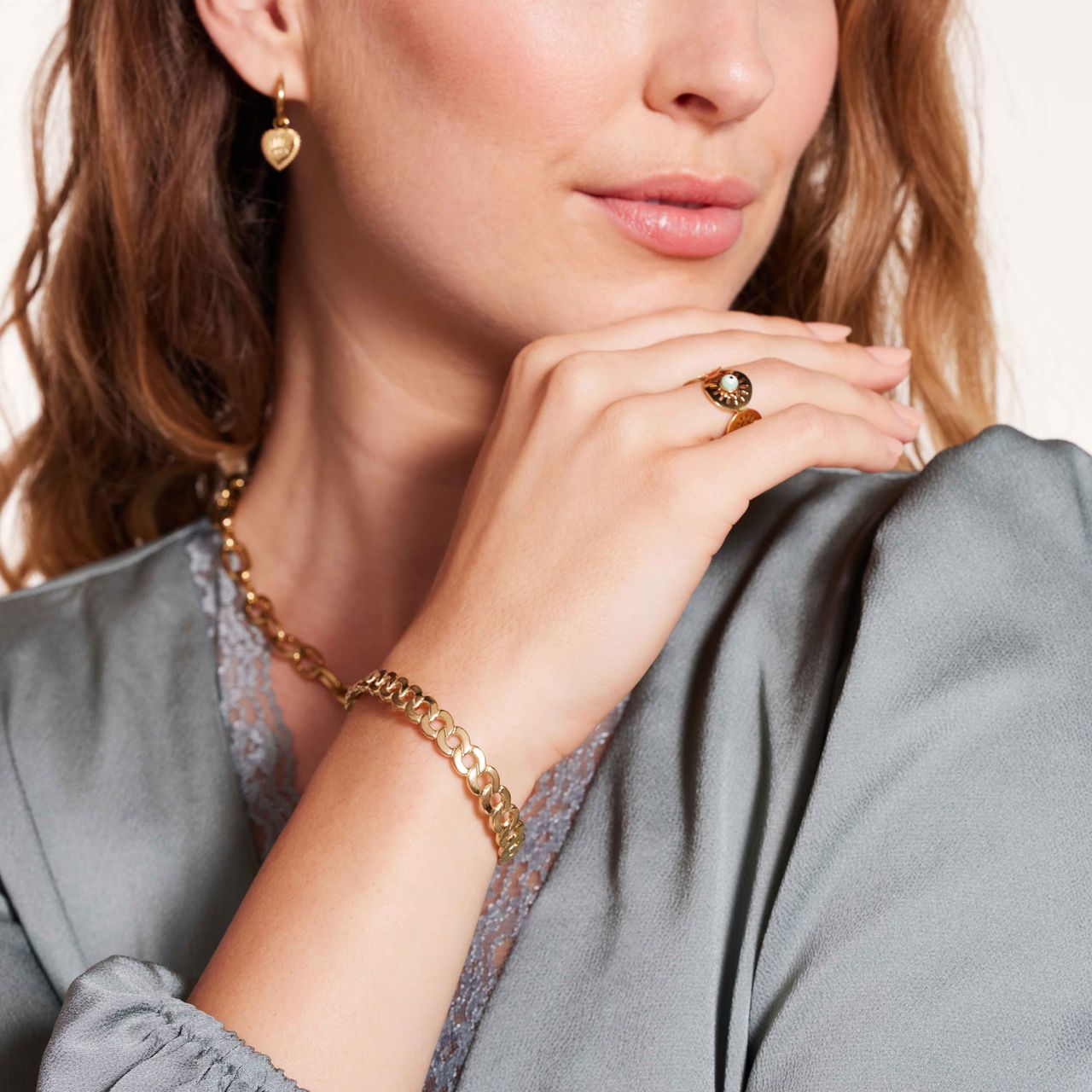 Stalen goldplated schakel armband