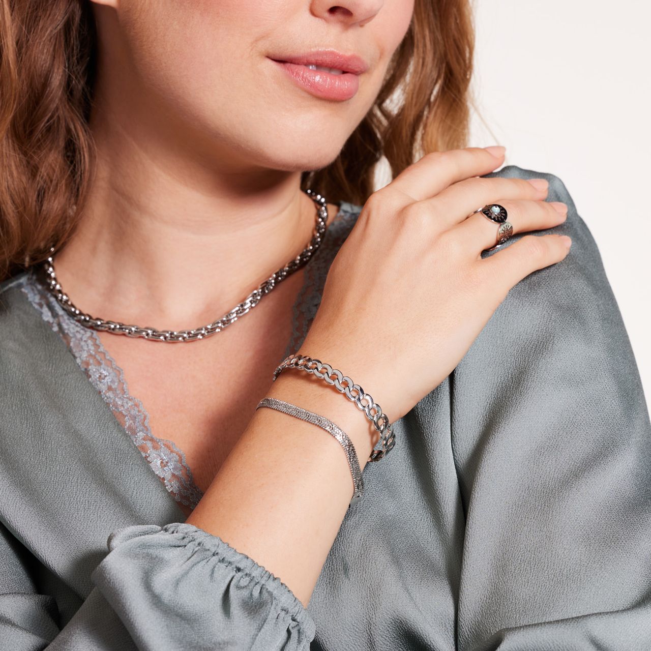 Stainless steel platte armband bewerkt