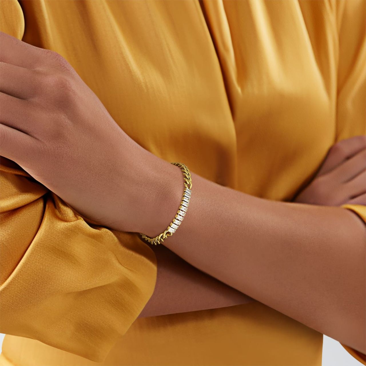 Stainless steel goldplated fantasiearmband met hanger met zirkonia voor dames