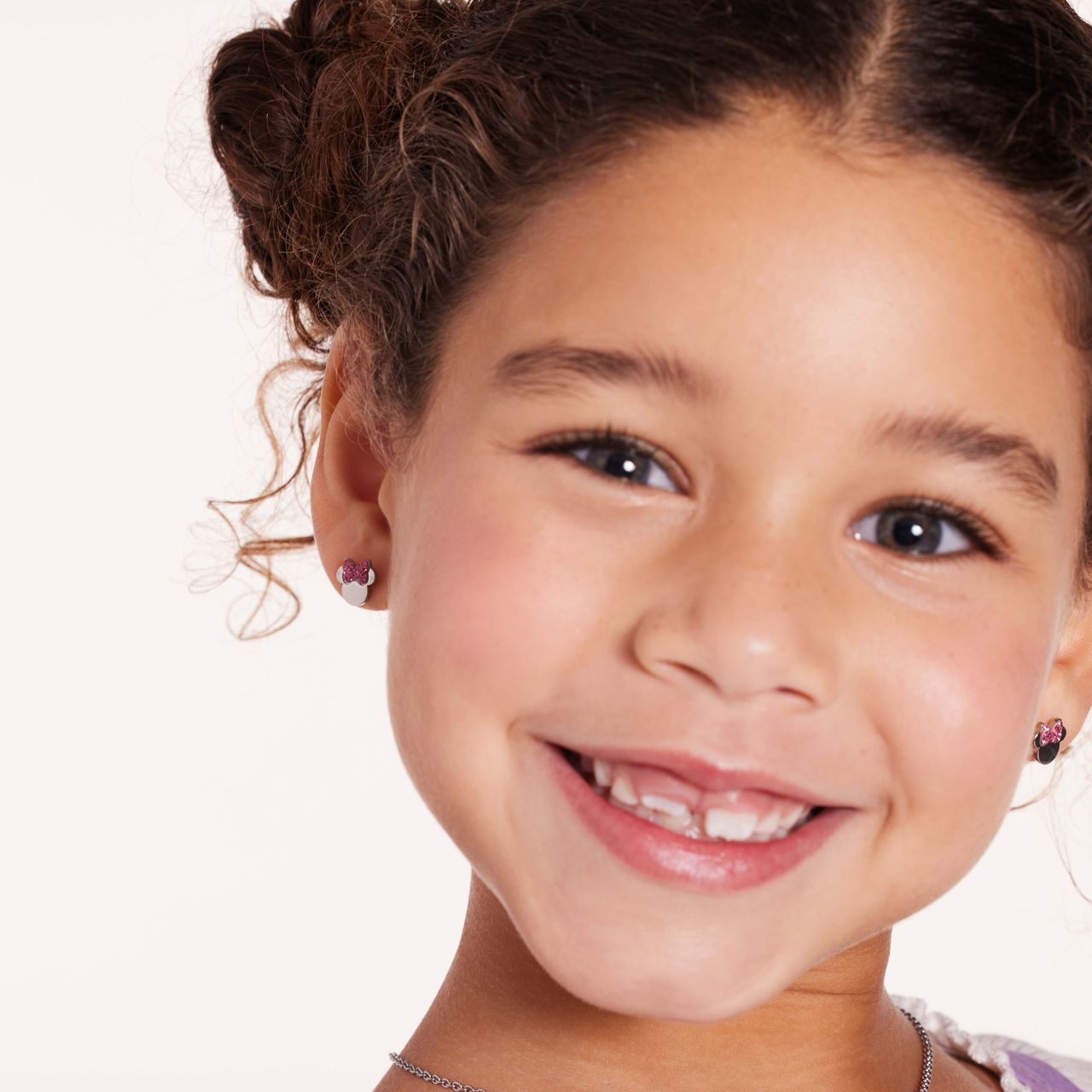 Disney stainless steel set oorknoppen 2 paar Minnie Mouse met kristal roze