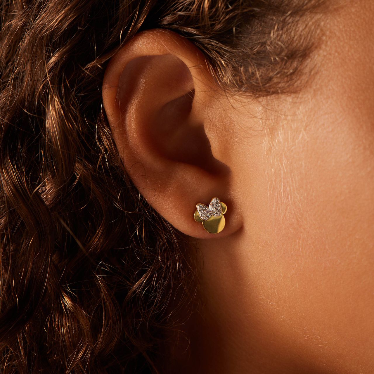 Disney stainless steel goldplated kinderoorbellen set Minnie Mouse met wit kristal