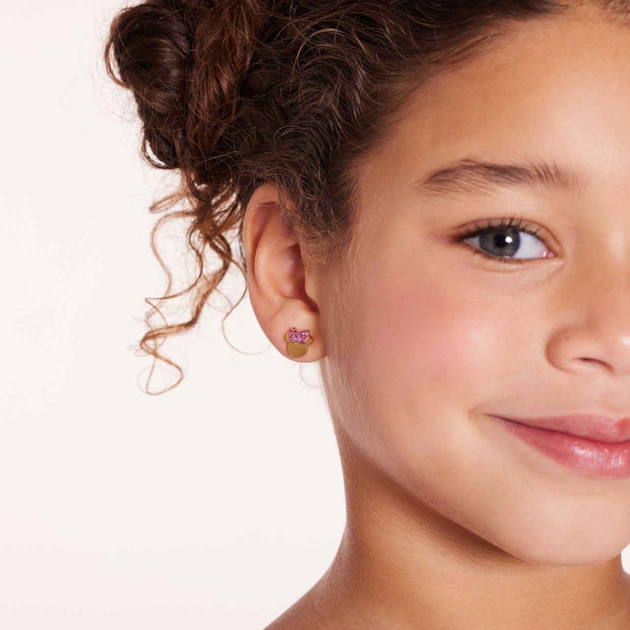 Disney stainless steel goldplated kinderoorbellen set Minnie Mouse met roze kristal