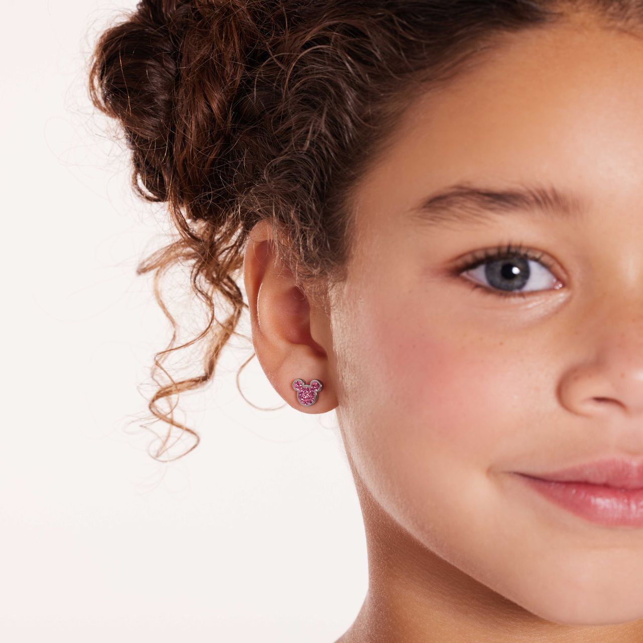Stalen oorknoppen Mickey Mouse met roze kristal