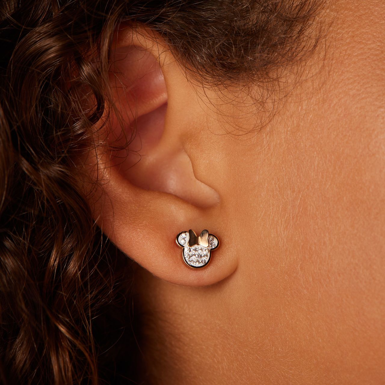 Disney stainless steel roseplated oorknoppen Minnie Mouse met wit kristal