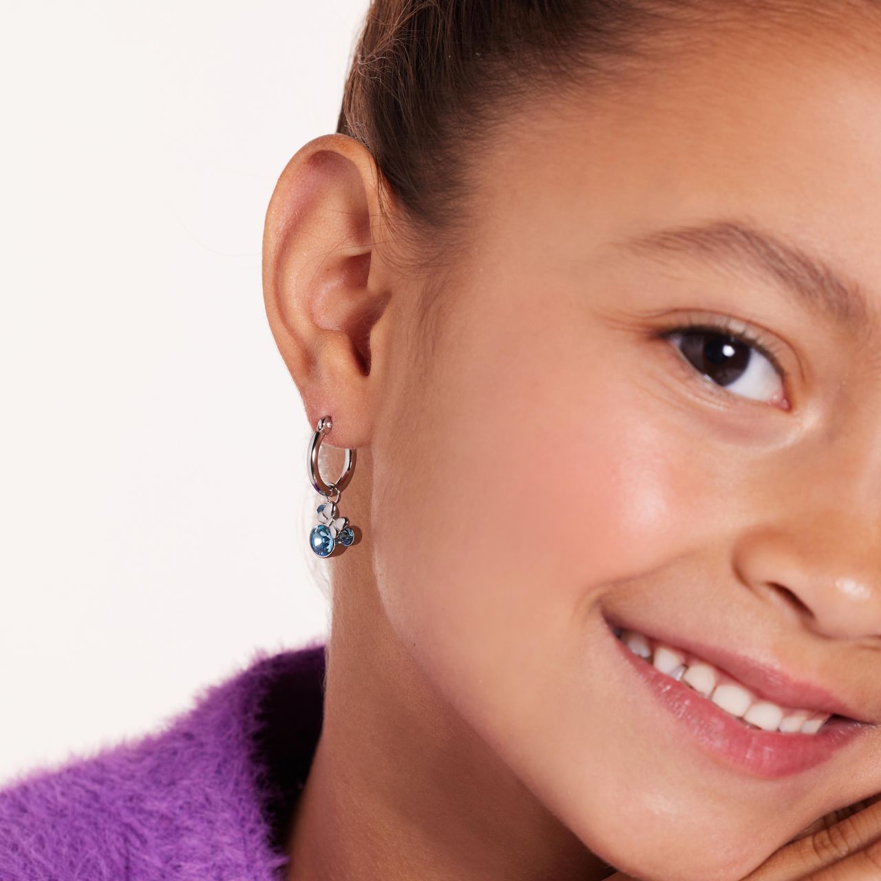 Disney stainless steel oorringen Minnie Mouse met aqua kristal