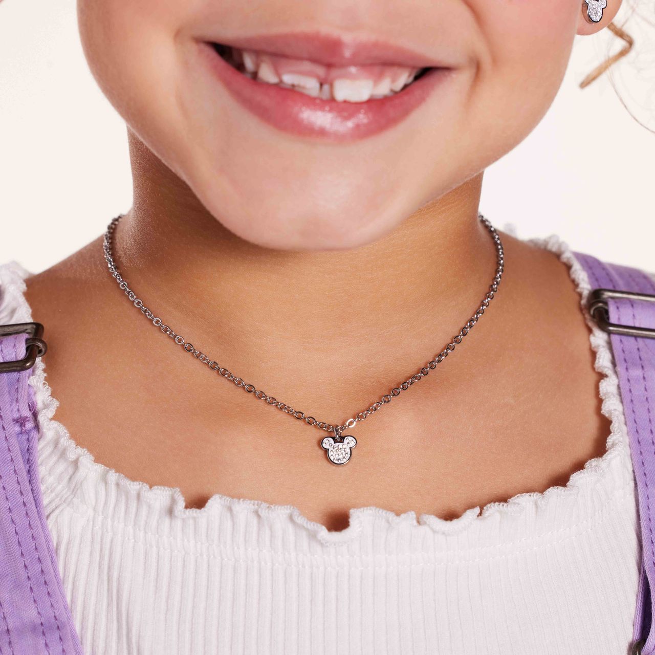 Stainless steel ketting Micky Mouse met wit kristal