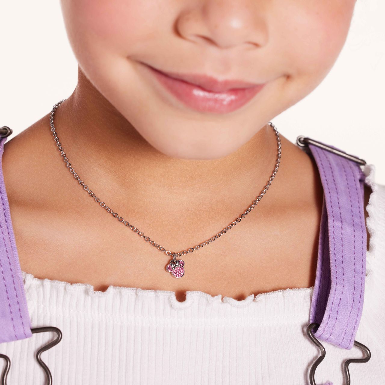 Stalen ketting Minnie Mouse met roze kristal