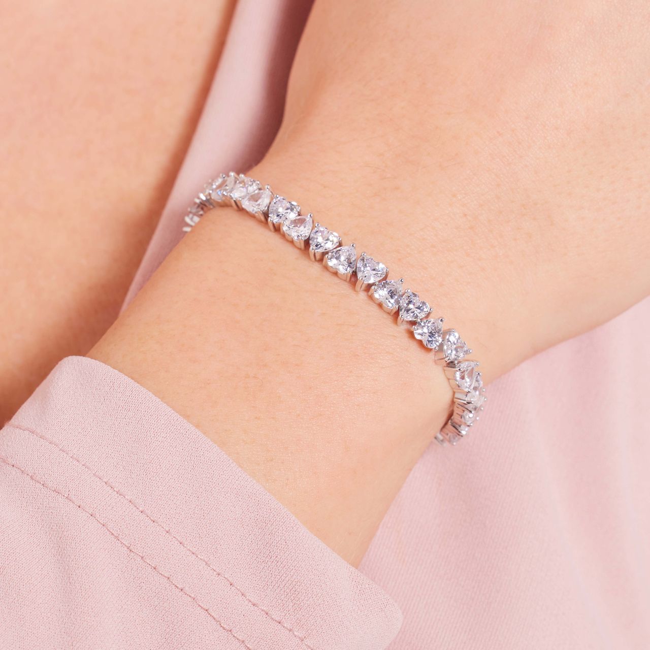 Zilveren tennisarmband hart zirkonia