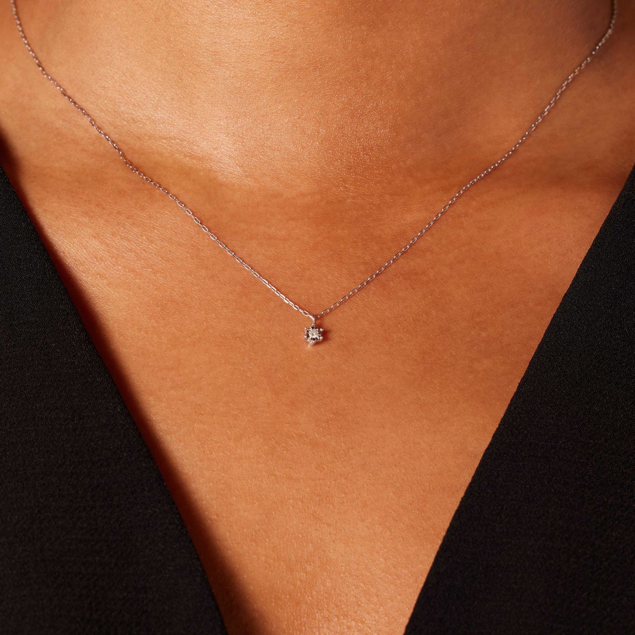 14K witgouden collier solitair diamant (0,025ct)