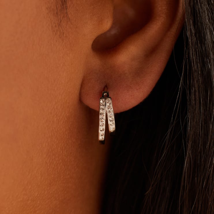 Doppelte Ohringe aus Silber mit Zirkonia