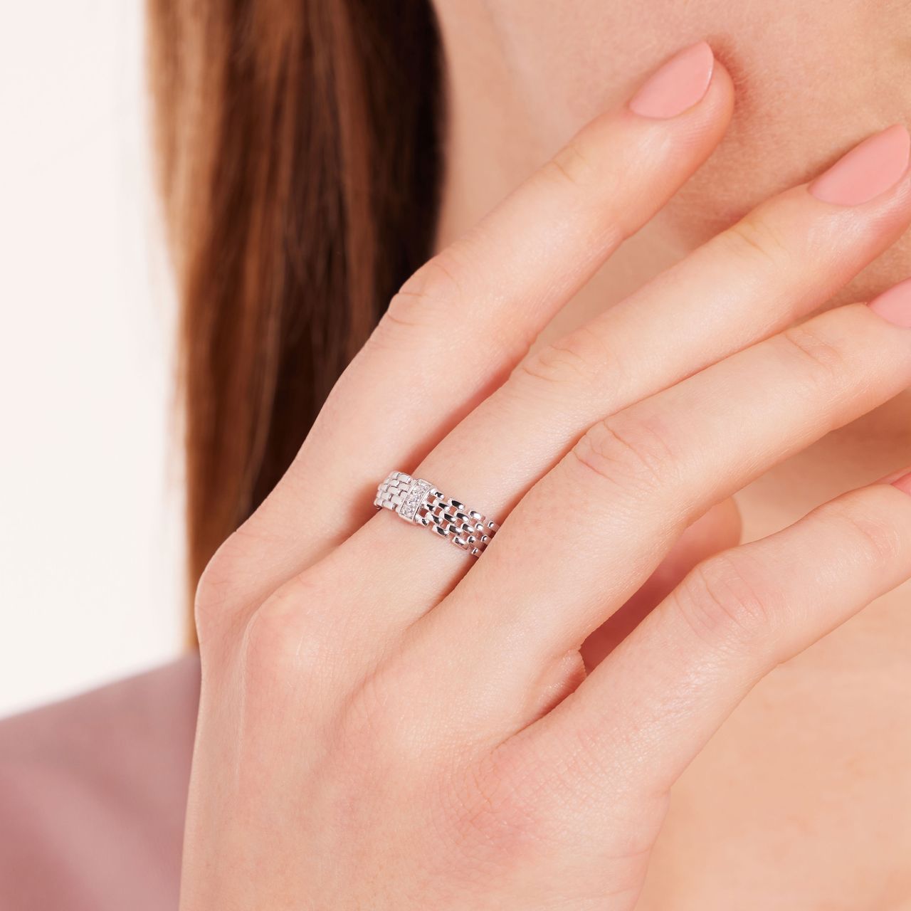 Zilveren ring schakel zirkonia