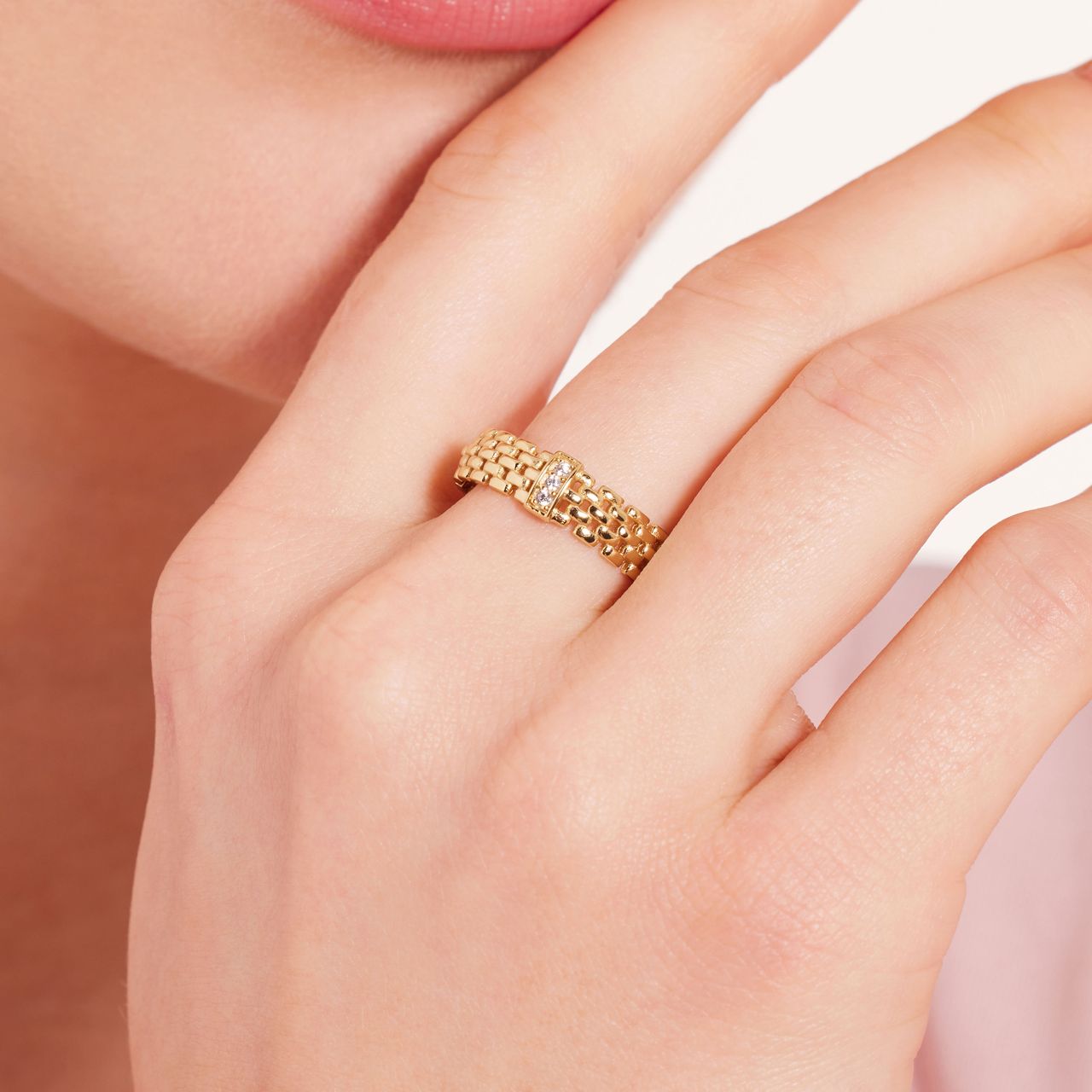 Zilveren goldplated ring schakel zirkonia