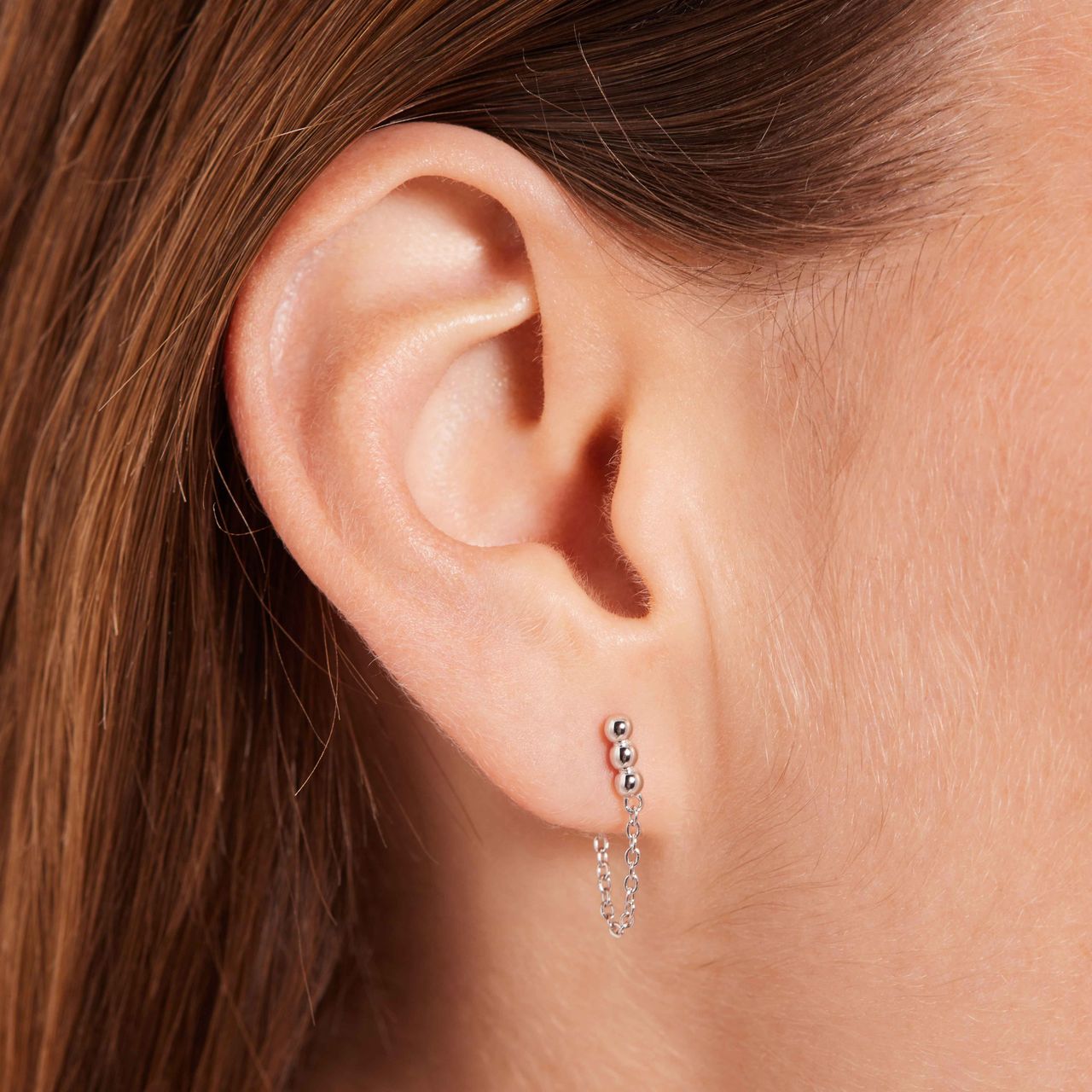 Zilveren oorknop ketting voor dames