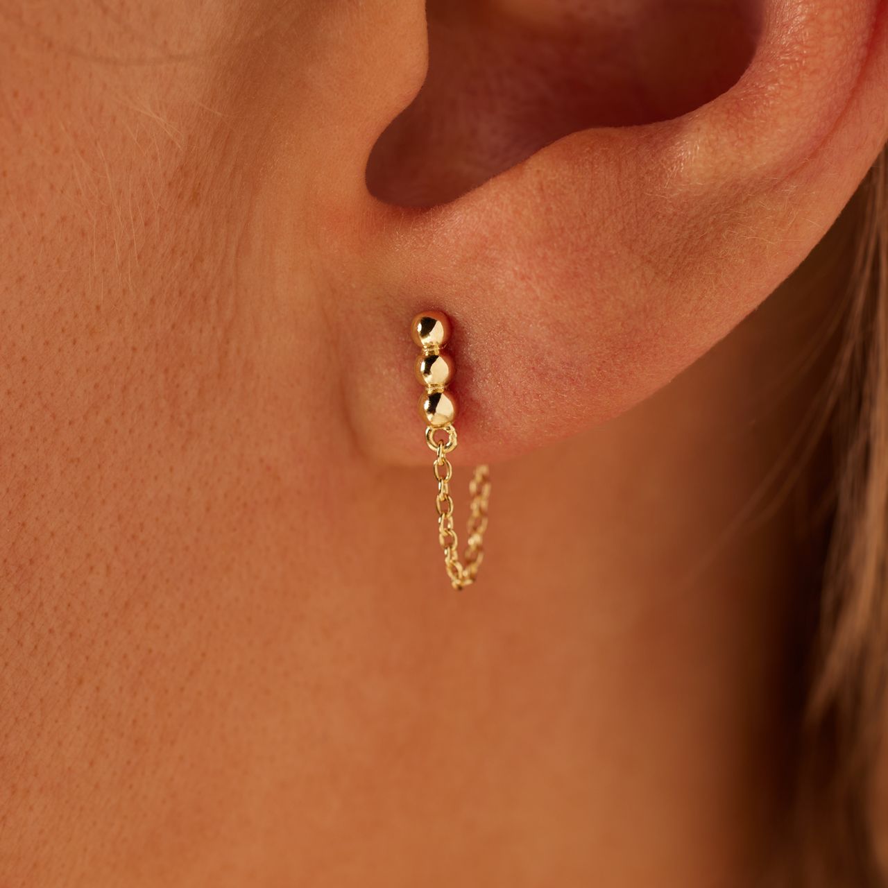 Zilveren goldplated oorknop ketting voor dames