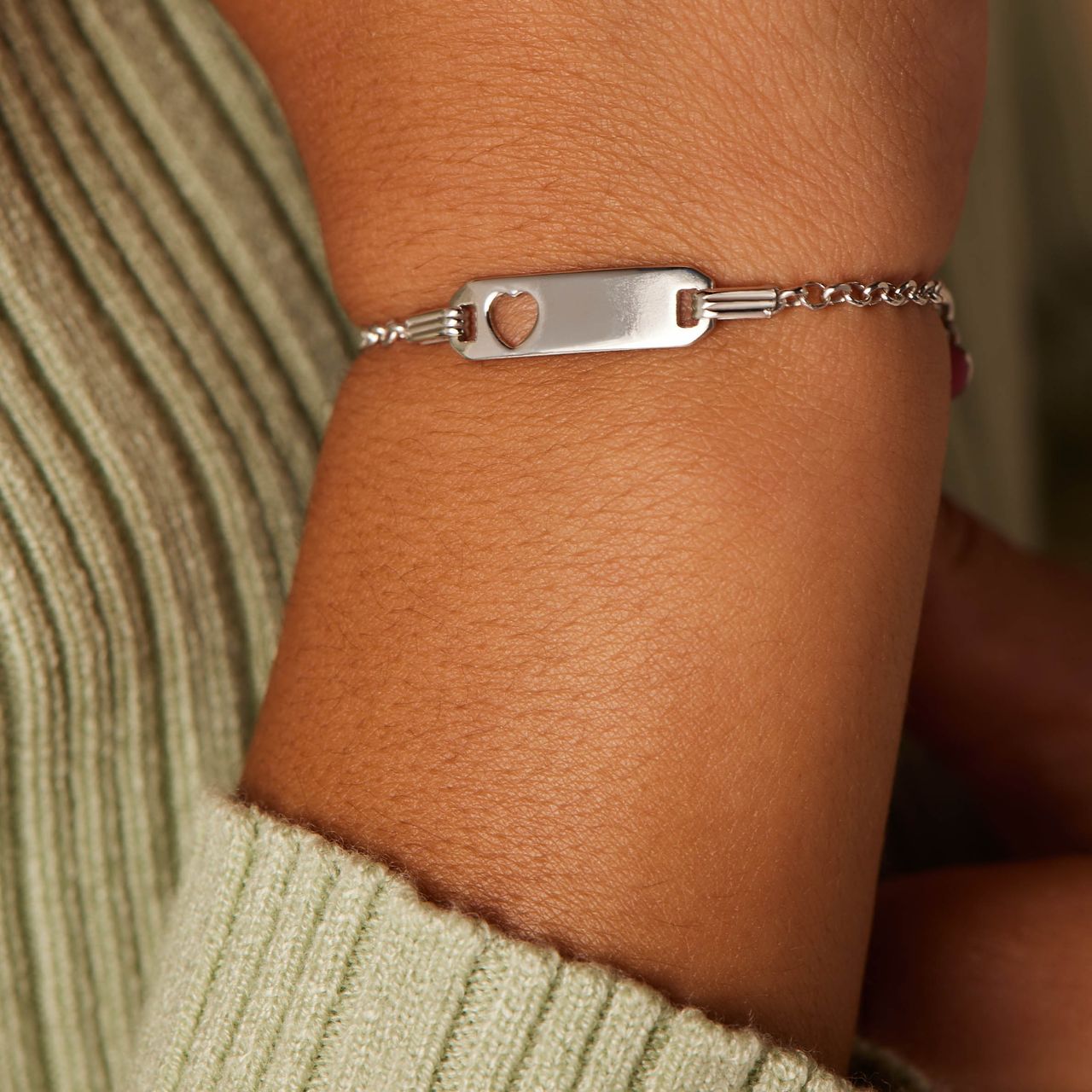 Silbernes Kinder-Plattenarmband Herz Emaille rosé
