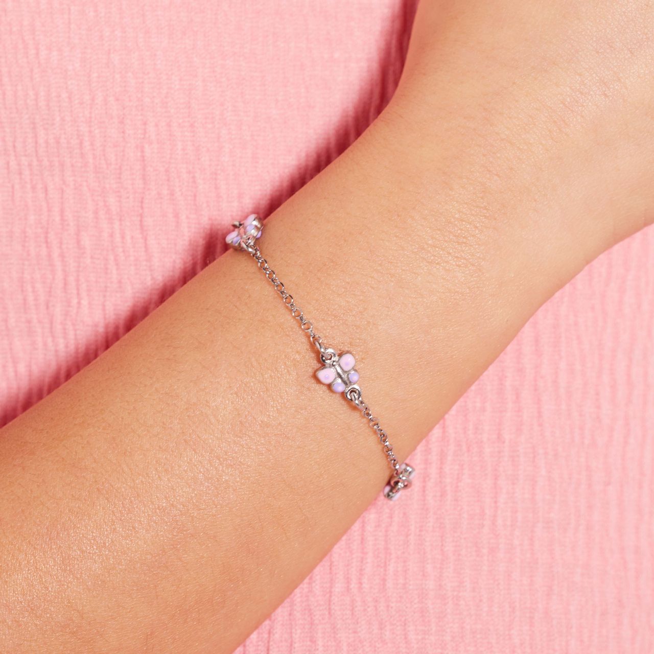 Silbernes Kinder-Armband Schmetterling Emaille