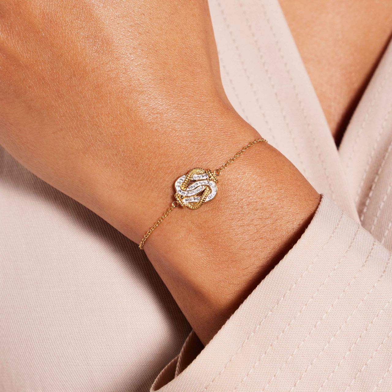 Goldplattiertes Armband aus recyceltem Edelstahl Teppichklopfer-Design Kristall