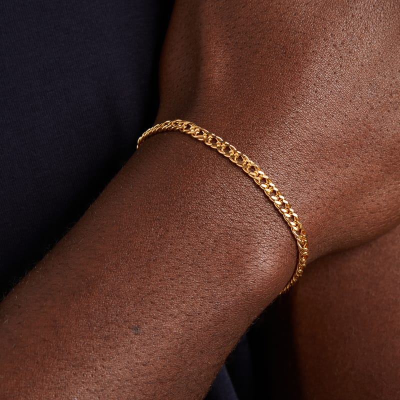 Goldplattiertes Herren-Armband aus recyceltem Silber mit doppeltem Gourmetglied.