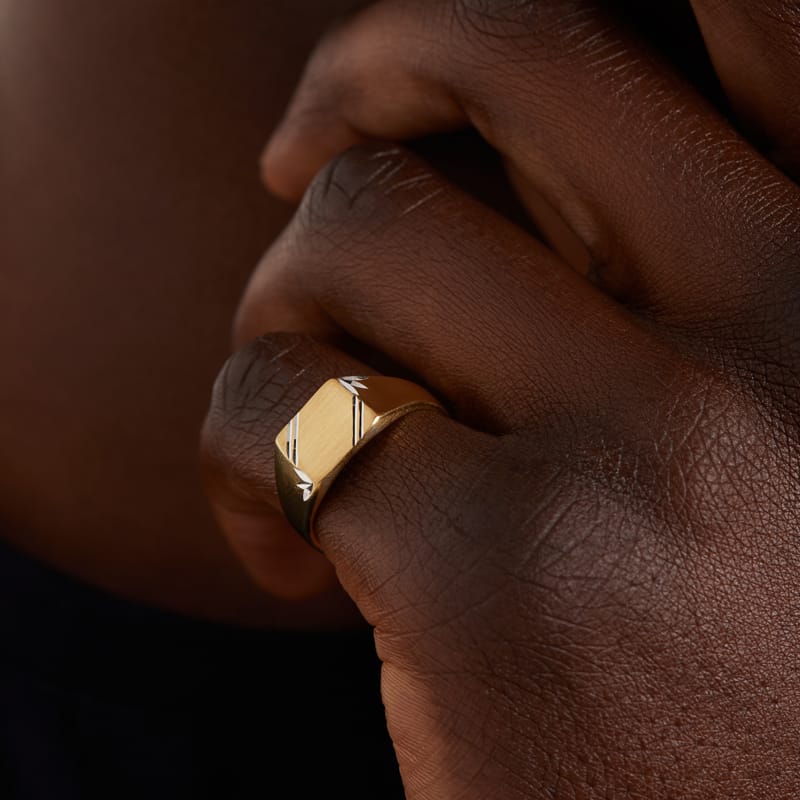 Zilveren bicolor goldplated heren zegelring mat/glans